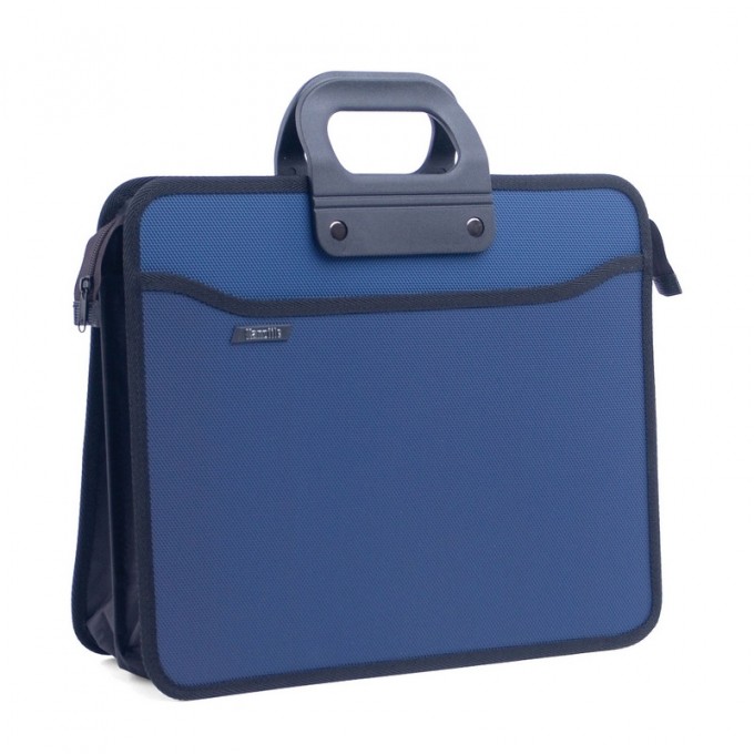 Папка-портфель пластиковая, А4, синяя (390x320 мм, 4 отделения, усиленная ручка) 100026349781